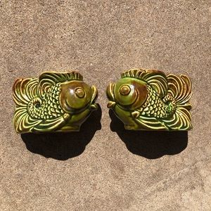 Vintage Handmade Ceramic Fish Candle Holder Set 1970’s Art